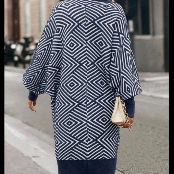 Geometric Pattern Casual Long Sleeve Cardigan, - Picture 5 of 5